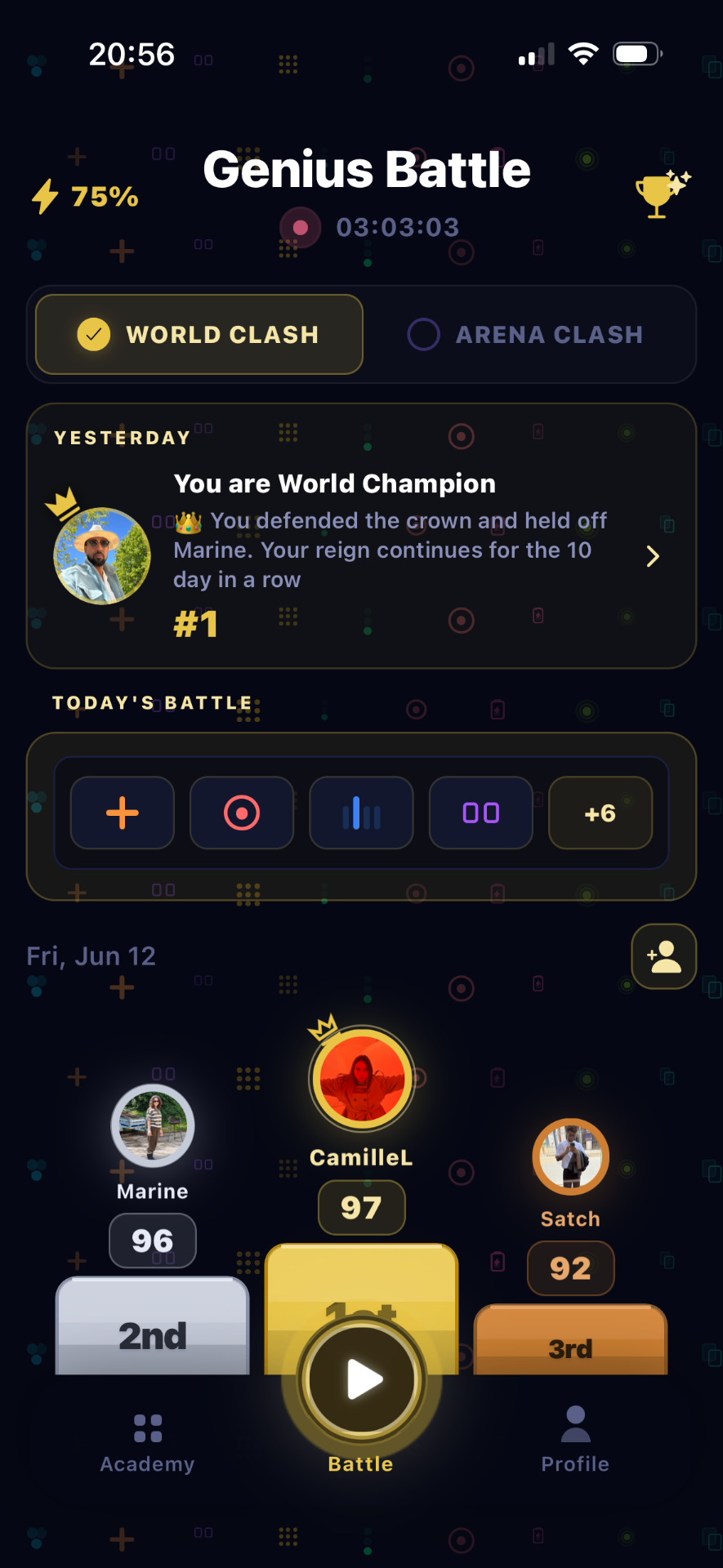 Genius Battle Arena Hub on iPhone